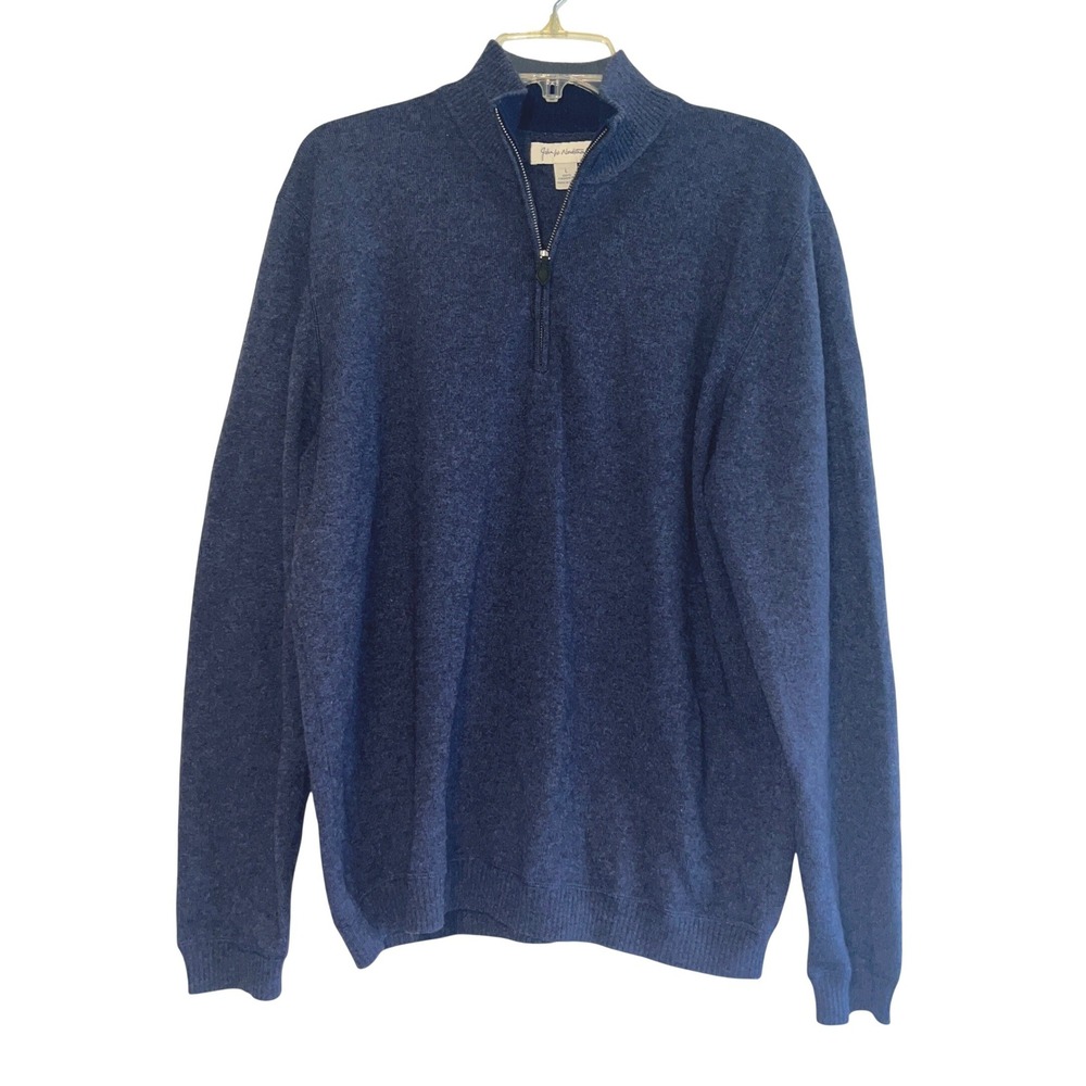 John W Nordstrom Mens 100% Cashmere Quarter Zip Sweater Lg Blue Large Mock Neck